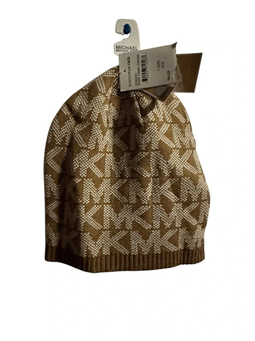 Michael Kors Logo Knit Beanie Hat - Camel & Cream Monogram Logo Knit Winter NWT